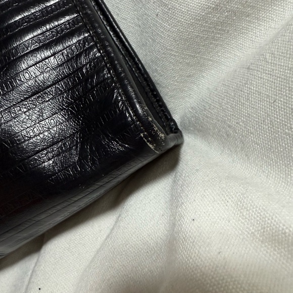 VINTAGE Mario Valentino V Mark Embossed Black Leather Clutch